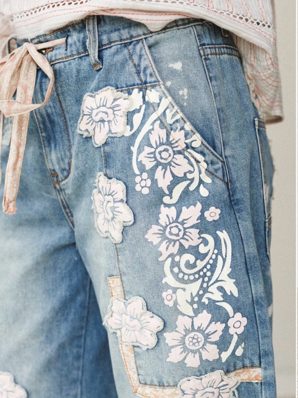 NWOT Oli & Hali Vintage Bloom Patchwork Denim Pants - Picture 4 of 8